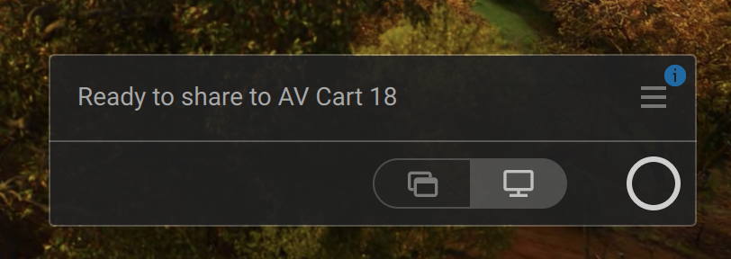 Black rectangle on screen that says "Ready to share to AV Cart 18"